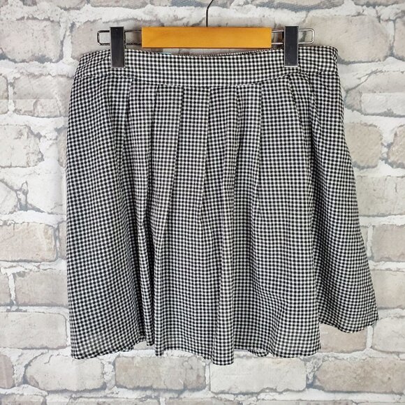Old Navy Mini Skirt Pleated Small Blk White Check - Picture 1 of 9